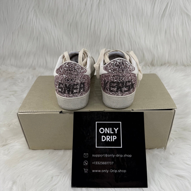 Ball Star con stella in glitter argento e talloncino in glitter rosa