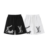 LV Shorts Black Script Embroidery