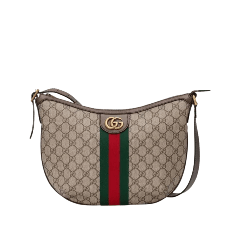 BORSA A SPALLA OPHIDIA GG SUPREME PICCOLA BEIGE ED EBANO WEB VERDE E ROSSO