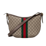 BORSA A SPALLA OPHIDIA GG SUPREME PICCOLA BEIGE ED EBANO WEB VERDE E ROSSO