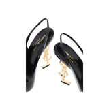 OPYM DECOLLETE APERTE SUL RETRO NERO VERNICE TACCO DORATO