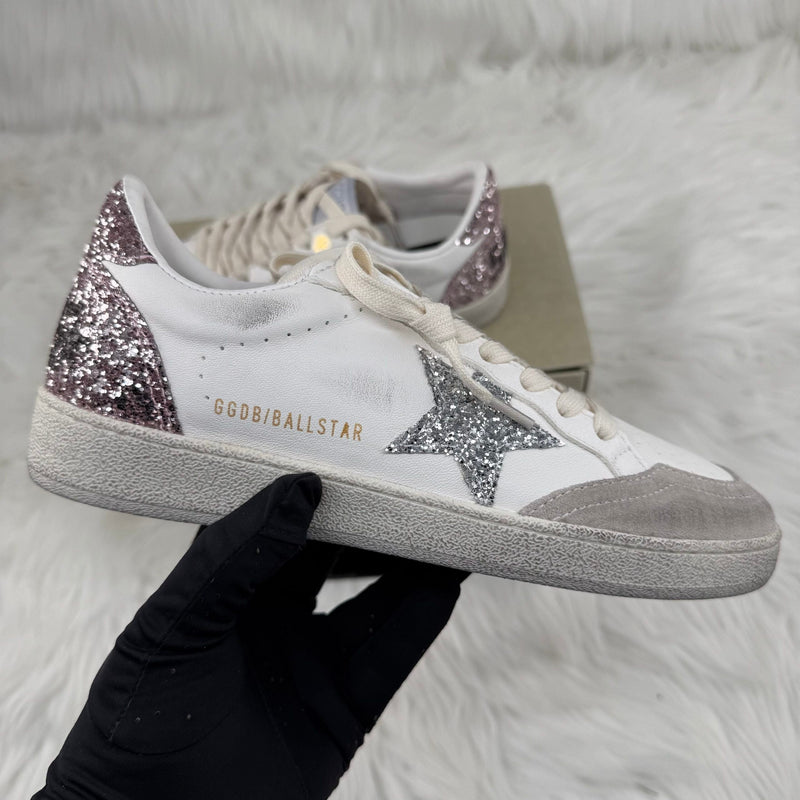 Ball Star con stella in glitter argento e talloncino in glitter rosa