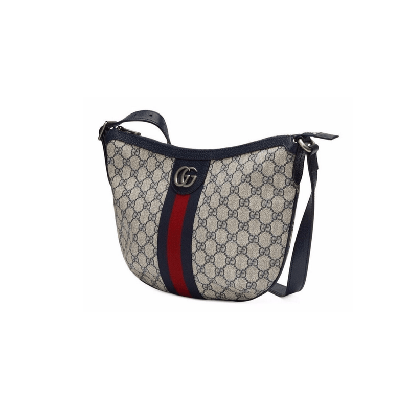 BORSA A SPALLA OPHIDIA GG SUPREME PICCOLA BLU E BEIGE