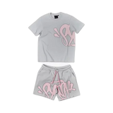 SYN WRLD LOGO T-SHIRT – SHORT SET – GREY/PINK