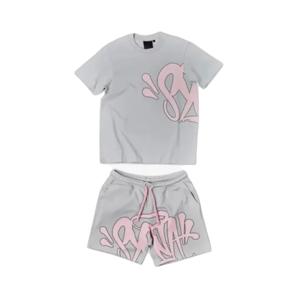 SYN WRLD LOGO T-SHIRT – SHORT SET – GREY/PINK