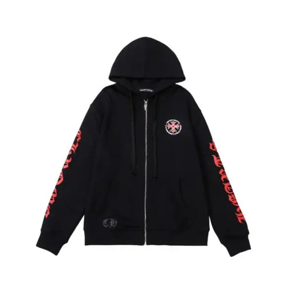 CHRM HRTS Hoodie Black Red Embroidered CH081