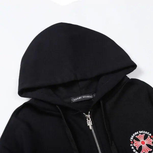 CHRM HRTS Hoodie Black Red Embroidered CH081