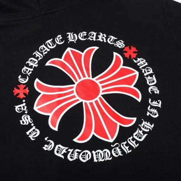 CHRM HRTS Hoodie Black Red Embroidered CH081