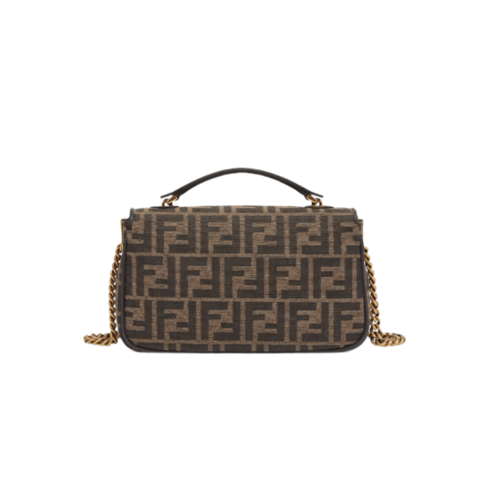 BORSA BAGUETTE CHAIN MIDI IN TESSUTO JACQUARD FF MARRONE