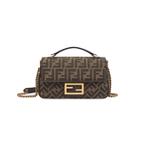 BORSA BAGUETTE CHAIN MIDI IN TESSUTO JACQUARD FF MARRONE