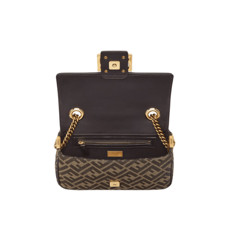 BORSA BAGUETTE CHAIN MIDI IN TESSUTO JACQUARD FF MARRONE
