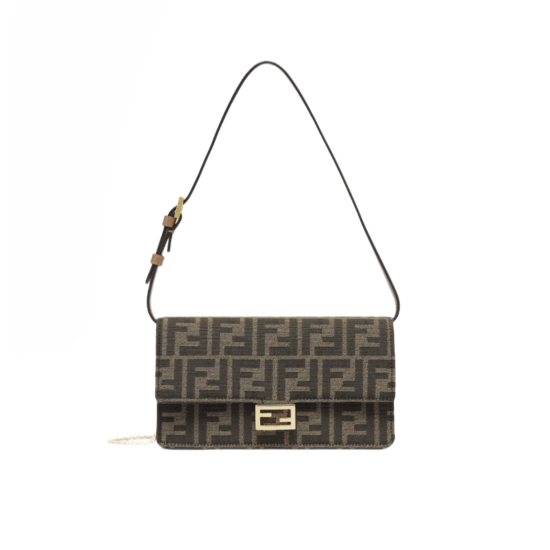 PORTAFOGLIO A CATENA BAGUETTE IN TESSUTO FF MARRONE