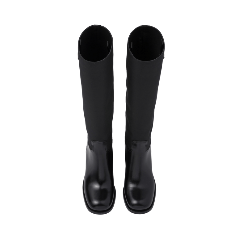 STIVALE ALTO IN PELLE SPAZZOLATA E NYLON NERO