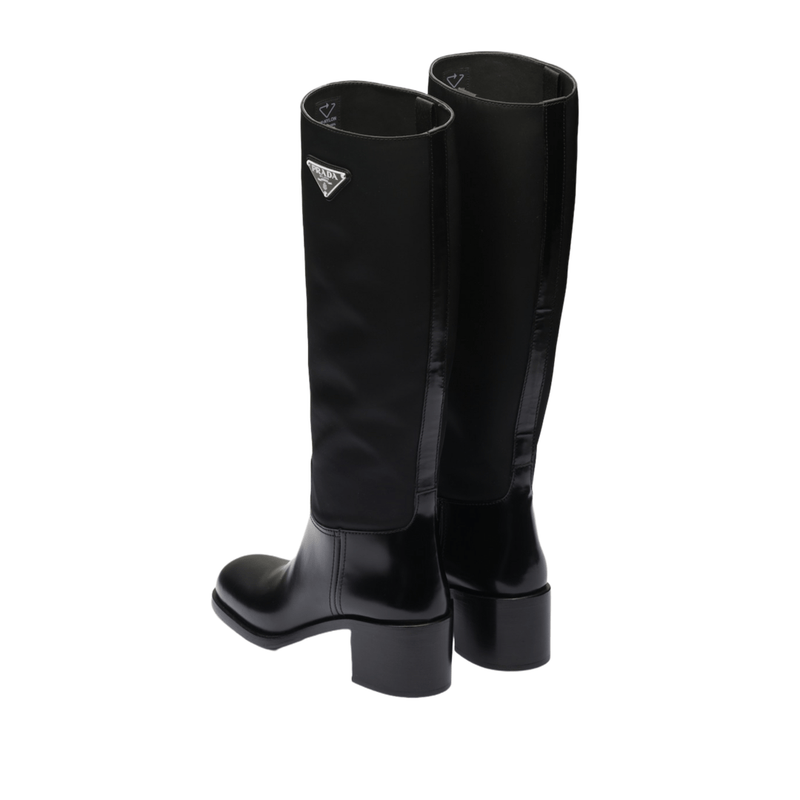 STIVALE ALTO IN PELLE SPAZZOLATA E NYLON NERO