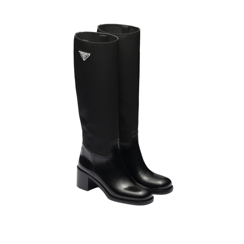 STIVALE ALTO IN PELLE SPAZZOLATA E NYLON NERO