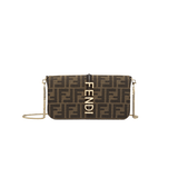 PORTAFOGLIO CON CATENA FENDIGRAPHY IN TESSUTO FF MARRONE