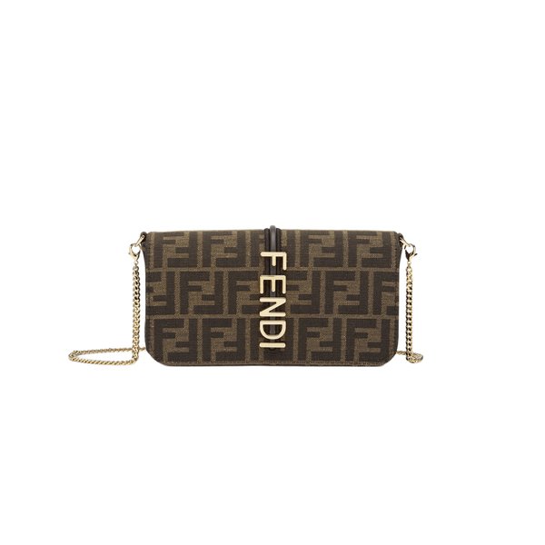 PORTAFOGLIO CON CATENA FENDIGRAPHY IN TESSUTO FF MARRONE