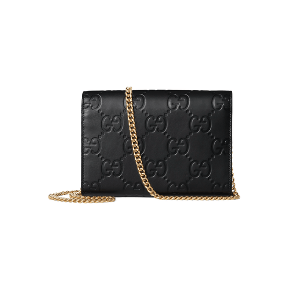 PORTAFOGLIO IN PELLE GG CON CATENA NERO