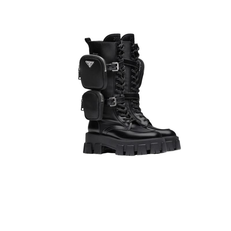 STIVALI ALTI MONOLITH IN PELLE NERA CON MARSUPIO