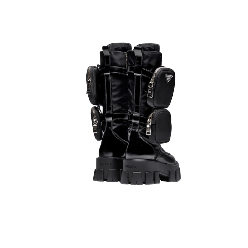 STIVALI ALTI MONOLITH IN PELLE NERA CON MARSUPIO