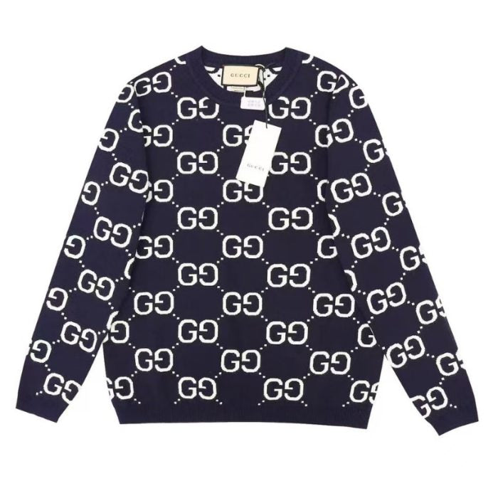 GG Sweater Monogram Knit Navy